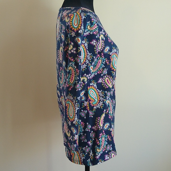 NWOT Talbots Paisley, Navy Blue 3/4 sleeve top - Picture 4 of 6